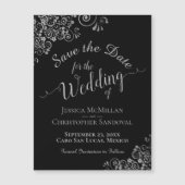 Extravagantes Silber auf Schwarz Hochzeit Speicher Magnetkarte (Vorderseite)