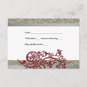 Extravagantes silbernes rotes RSVP karte