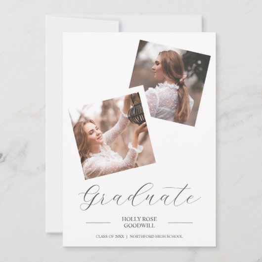 Extravagantes Skript 2 Fotos Collage Abschluss Einladung (Vorderseite)