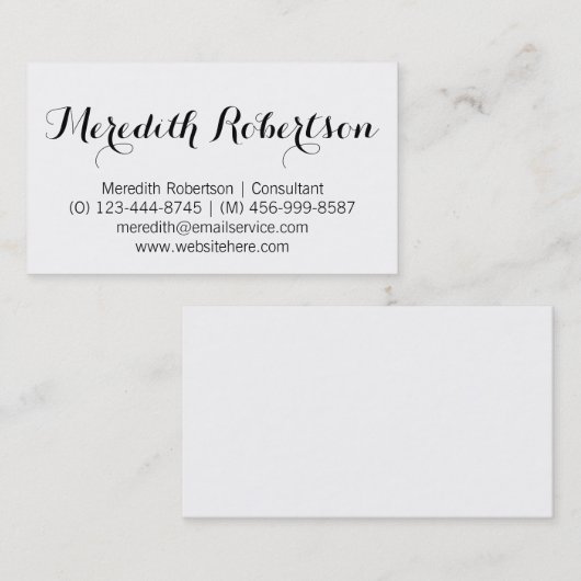 Extravagantes Skript Berufliche weiße Visitenkarte (Vorne/Hinten)