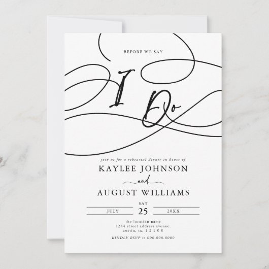 Extravagantes Skript, bevor wir "I Do" Probe Abend Einladung (Vorderseite)