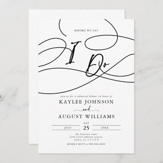 Extravagantes Skript, bevor wir "I Do" Probe Abend Einladung (Vorne/Hinten)