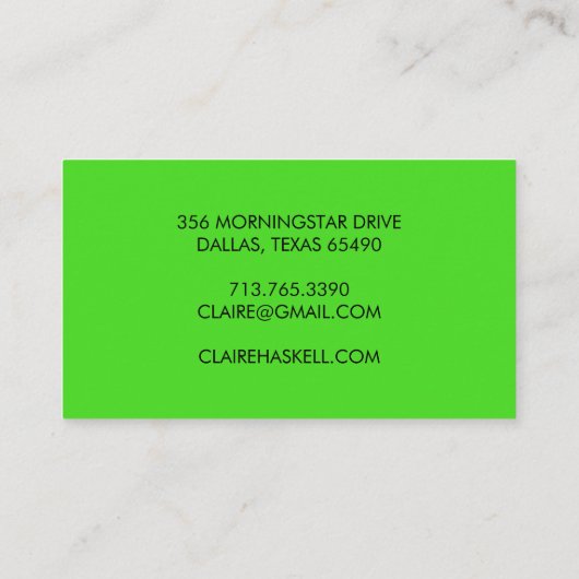 Extravagantes Skript Bold Lime Green Chic Minimal Visitenkarte (Rückseite)