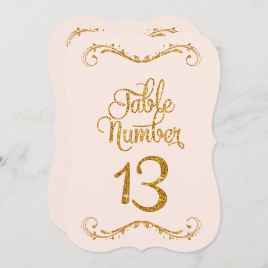 Extravagantes Skript Glitzer Tischnummer 13 Hochze (Vorne/Hinten)