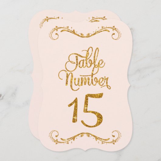 Extravagantes Skript Glitzer Tischnummer 15 Hochze (Vorne/Hinten)