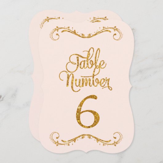 Extravagantes Skript Glitzer Tischnummer 6 Hochzei (Vorne/Hinten)