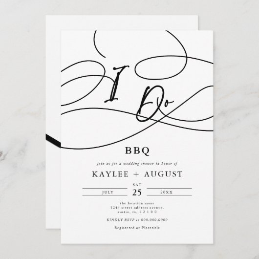 Extravagantes Skript "I Do" GRILLEN Paare Polterab Einladung (Vorne/Hinten)