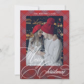 Extravagantes Skript Karierte Weihnachtskarte Feiertagskarte (Vorderseite)