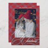 Extravagantes Skript Karierte Weihnachtskarte Feiertagskarte (Vorne/Hinten)