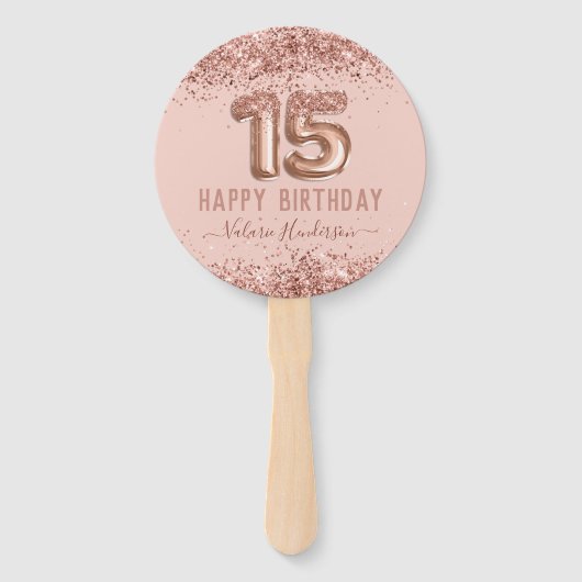 Extravagantes Skript Rosa Glitzer Happy 15. Geburt Fächer (Vorderseite)