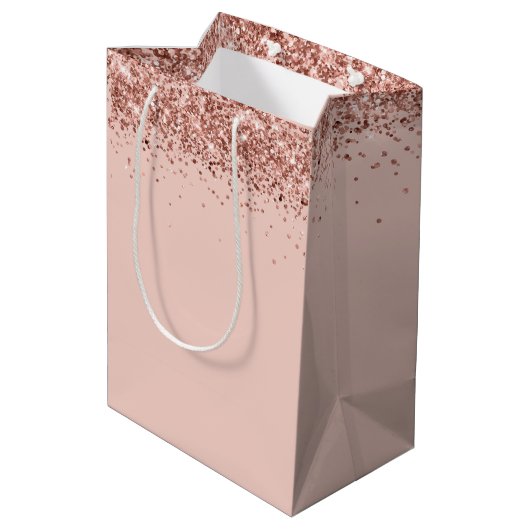 Extravagantes Skript Rosa Glitzer Happy 15. Geburt Mittlere Geschenktüte (Rückseite Schrägansicht)