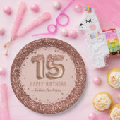 Extravagantes Skript Rosa Glitzer Happy 15. Geburt Pappteller (Party)