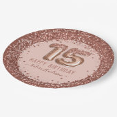 Extravagantes Skript Rosa Glitzer Happy 15. Geburt Pappteller (Schrägansicht)