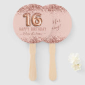 Extravagantes Skript Rosa Glitzer Happy 16. Geburt Fächer (Vorne und Hinten)