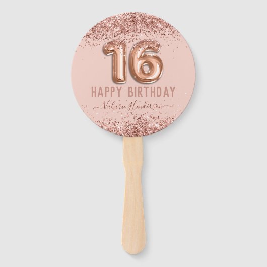 Extravagantes Skript Rosa Glitzer Happy 16. Geburt Fächer (Vorderseite)