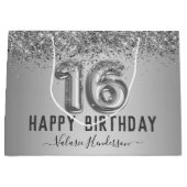 Extravagantes Skript Rosa Glitzer Happy 16. Geburt Große Geschenktüte (Vorderseite)
