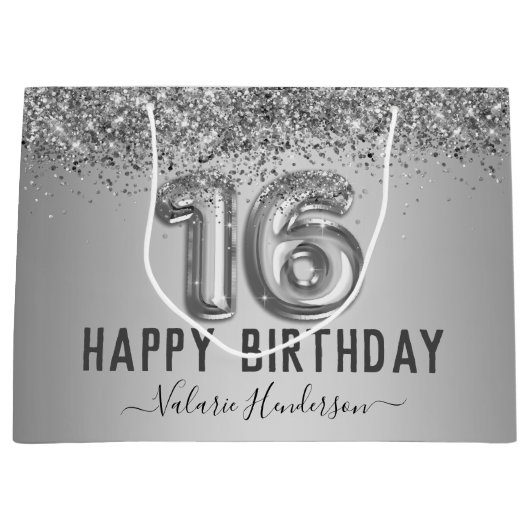 Extravagantes Skript Rosa Glitzer Happy 16. Geburt Große Geschenktüte (Vorderseite)