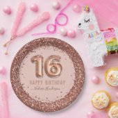 Extravagantes Skript Rosa Glitzer Happy 16. Geburt Pappteller (Party)