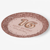 Extravagantes Skript Rosa Glitzer Happy 16. Geburt Pappteller (Schrägansicht)