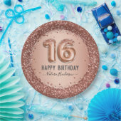 Extravagantes Skript Rosa Glitzer Happy 16. Geburt Pappteller (Party)