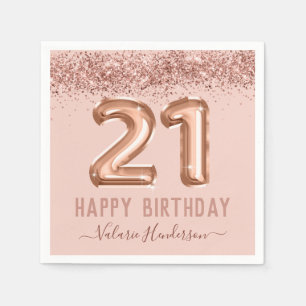 Extravagantes Skript Rosa Glitzer Happy 21. Geburt Serviette