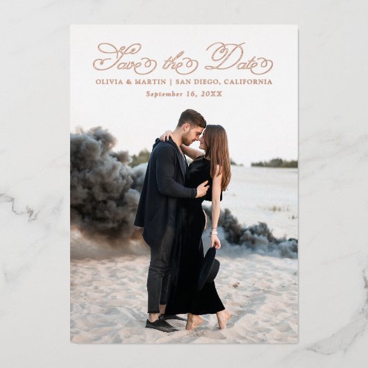 Extravagantes Skript Save the Date Folieneinladung (Vorderseite)