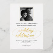 Extravagantes Skript und Foto | Hochzeitsgold Folieneinladung (Vorderseite)