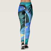 Extravagantes Stern-Fee-Muster der Frauen blauer Leggings (Rückseite)