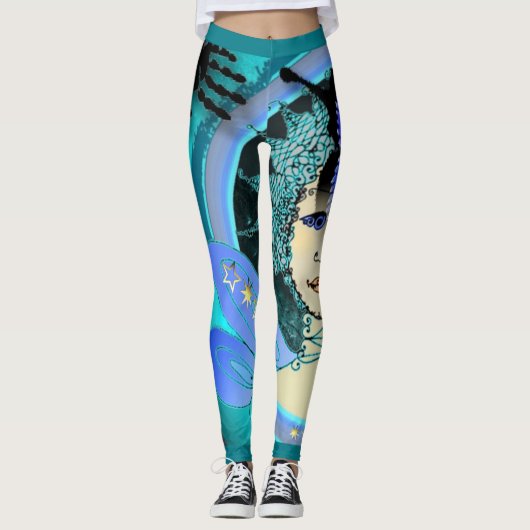 Extravagantes Stern-Fee-Muster der Frauen blauer Leggings (Vorderseite)