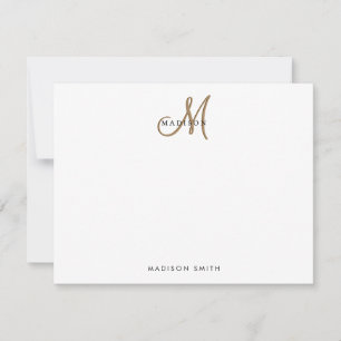 Extravagantes, stylisches Black and Gold Monogram Mitteilungskarte