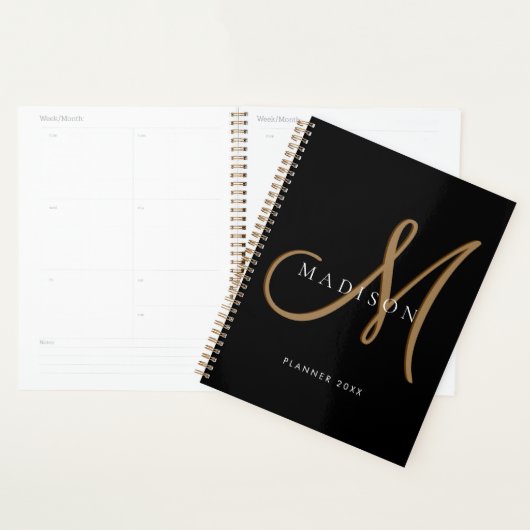 Extravagantes, stylisches Black and Gold Monogram  Planer (Anzeige)
