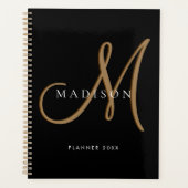 Extravagantes, stylisches Black and Gold Monogram  Planer (Vorderseite)