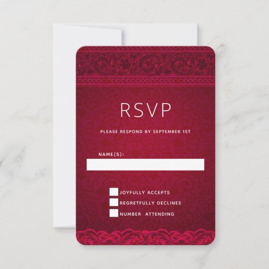 Extravagantes und elegantes Rotes Hintergrund Stil RSVP Karte (Vorderseite)