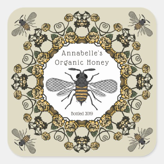 Extravagantes Viktorianisches Honey-Label personal Quadratischer Aufkleber (Vorderseite)