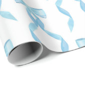 Extravagantes Watercolor Blue Bow-Muster Geschenkpapier (Rolleneckpunkt)