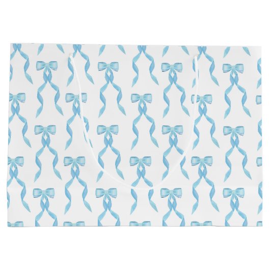 Extravagantes Watercolor Blue Bow-Muster Große Geschenktüte (Rückseite)