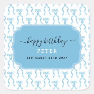 Extravagantes Watercolor Blue Bow-Muster Quadratischer Aufkleber