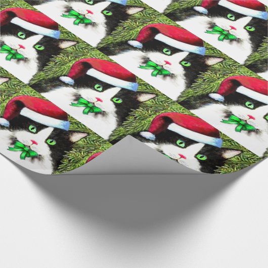Extravagantes Weihnachts Tuxedo Cat Wrapping Paper Geschenkpapier (Ecke)