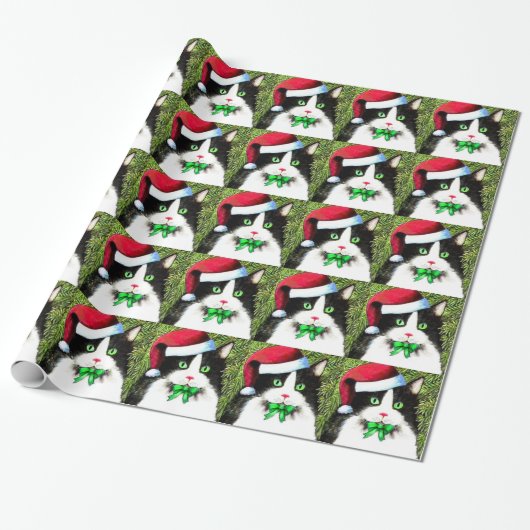Extravagantes Weihnachts Tuxedo Cat Wrapping Paper Geschenkpapier (Ungerollt)