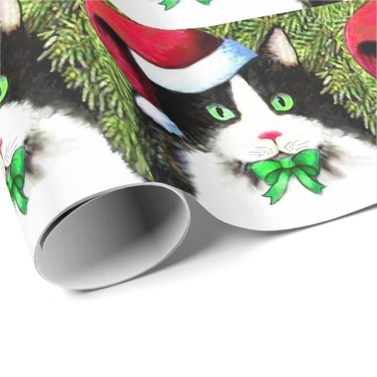 Extravagantes Weihnachts Tuxedo Cat Wrapping Paper Geschenkpapier (Rolleneckpunkt)