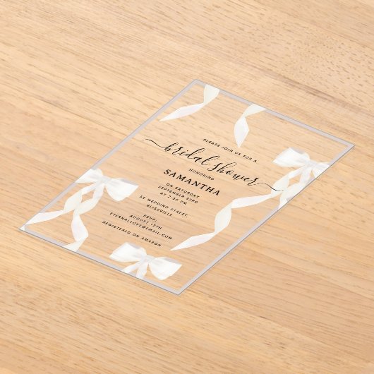 Extravagantes weißer Bow-Brautparty Acryleinladungen (Ablage )
