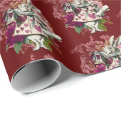 Extravagantes Wonderland Weißes Kaninchen auf Rot Geschenkpapier (Rolleneckpunkt)