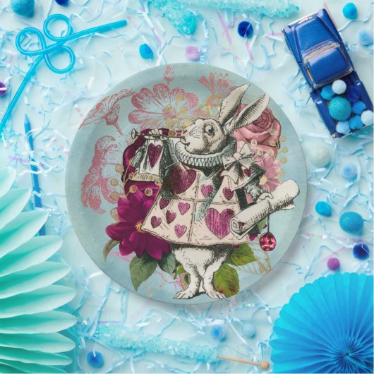 Extravagantes Wonderland Weißes Kaninchen Pappteller (Party)