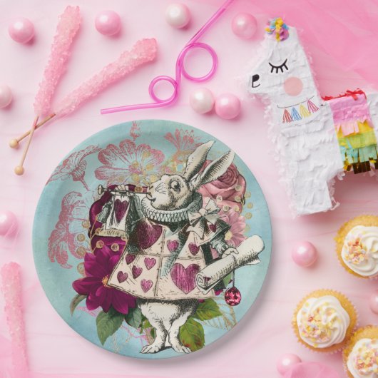 Extravagantes Wonderland Weißes Kaninchen Pappteller (Party)