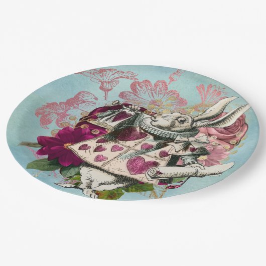 Extravagantes Wonderland Weißes Kaninchen Pappteller (Schrägansicht)