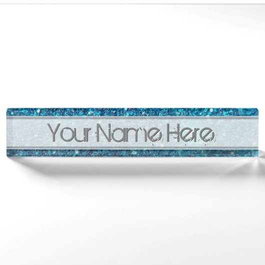 Extravaganz Blue Glitzer Shine Namensplakette (Vorderseite)