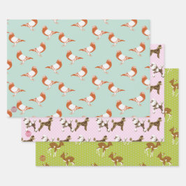 extravantes Taubendekor , Bambi und Pudelmuster  Geschenkpapier Set