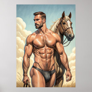Extrem heißer Typ mit Pferd Poster
