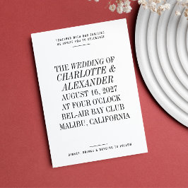 Extrem minimale Typografie Schwarz-weiße Hochzeit Einladung