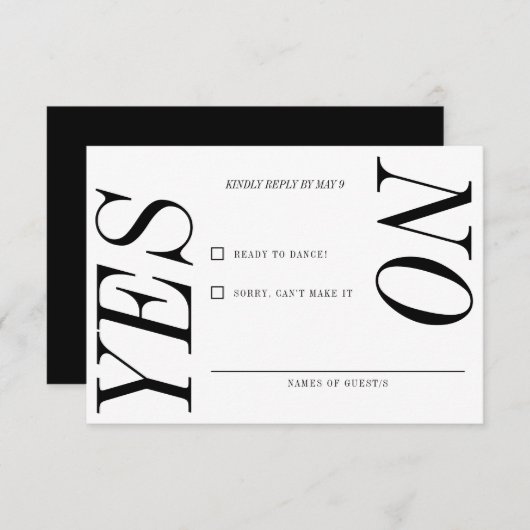 Extrem minimale Typografie Schwarz-weiße Hochzeit RSVP Karte (Vorne/Hinten)